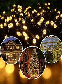 20/50/100/200LED Solar String Lights Outdoor Light Strings Waterproof With 8 Lighting Modes For Garden Patio Yard Fence Christmas Tree Decoration,Fairy Lights Ambience For Outside Tree,Courtyard,Wedding,Party,Lawn,Camping,Holiday Decor Garden Lights - Black - View 4