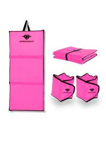 Kit Colchonete Dobrável D50 Academia Maleta + Par de Caneleira Musculação Fitness Tornozeleira Rosa - Multicolorido - Visão 1