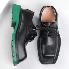 Men's Contrast Color Thick Sole Casual Dress Shoes - Green 1 - View 2