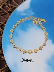 1 件不锈钢镂空心形手链女士简约几何爱心链手链珠宝礼物情人节、妈妈、母亲、母亲节、礼物 - 手鍊 - 查看 10