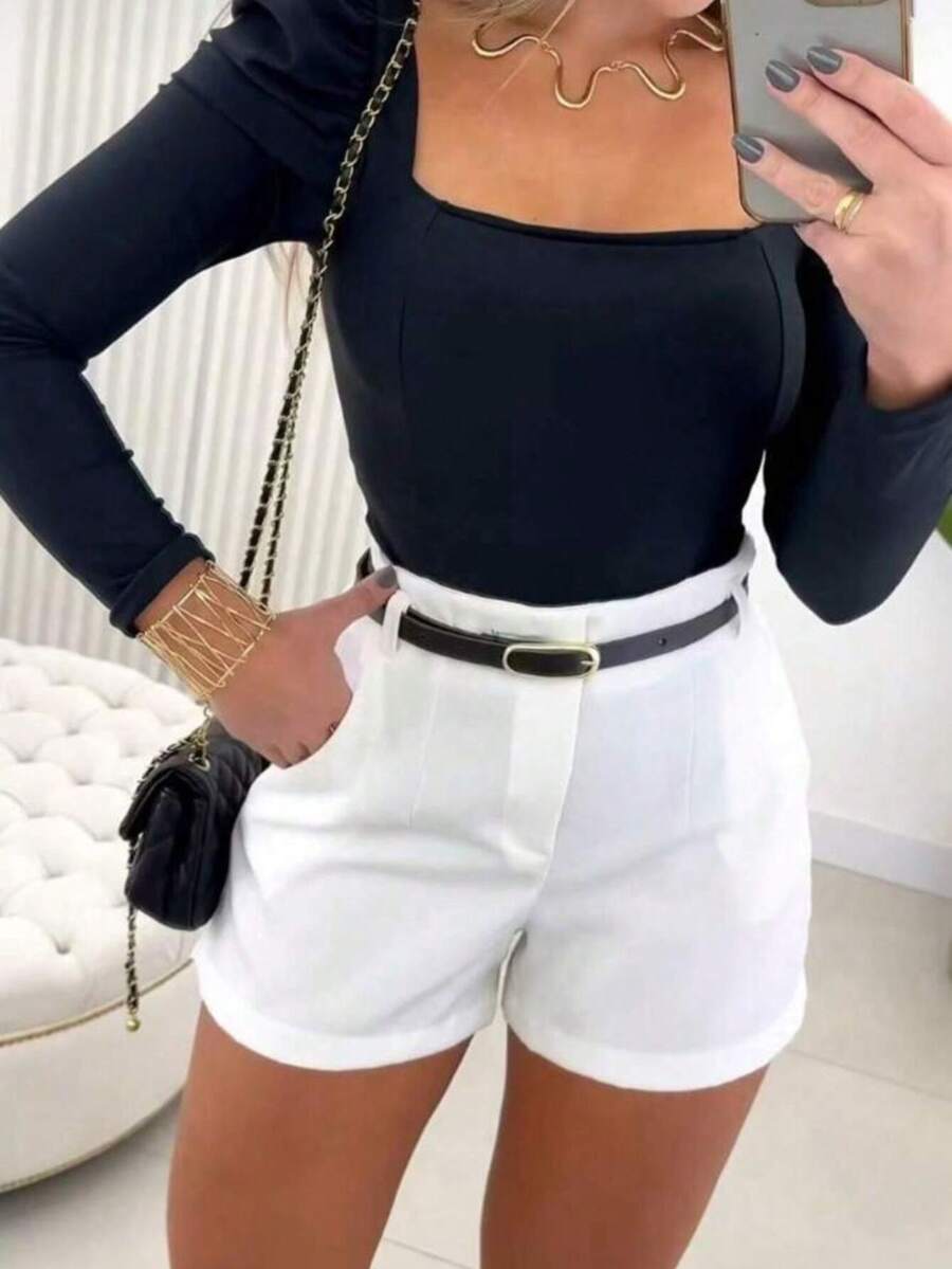 Women's High Waist Tailored Belted Shorts New Model - 白色 - 查看 1
