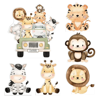 6 件丛林动物剪纸 KT 板生日派对背景 12 英寸猴子狮子斑马野生一岁生日婴儿洗礼派对装饰品，圣诞节
