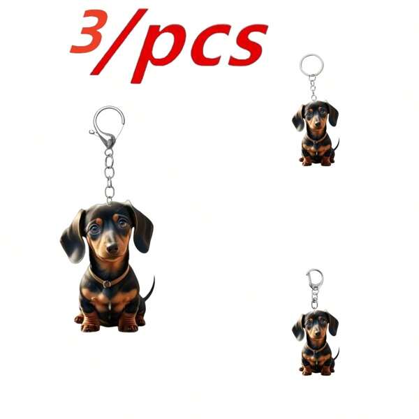 3pcs/1pc Acrylic Sausage Dog Keychains, 2D Cartoon Puppy Bag Clips, Gifts For Dog Lovers Car Accessories Bag Charm Backpack For School