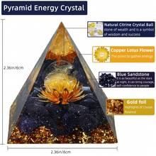 Orgone Pyramid Flower Of Life Crystals And Healing Crystal Pyramid Chakra Reiki Positive Energy Generator - Đá sa thạch Citrine & xanh - Xem 2