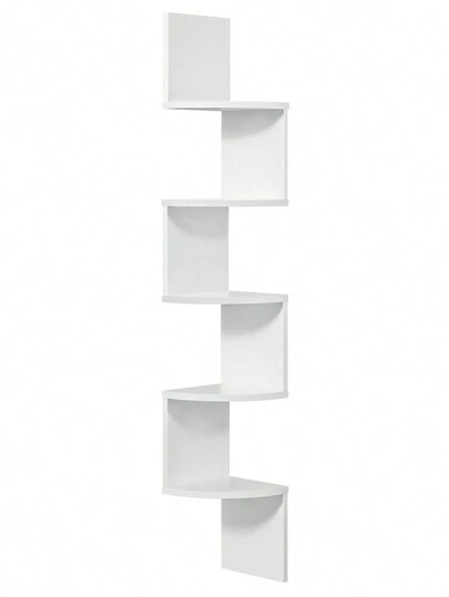  VASAGLE Estantería Esquinero, Librería Estantería, Estante de Pared Flotante de 5 Niveles con Diseño en Zigzag, Estantería para Libros, Blanco MLBC72WT