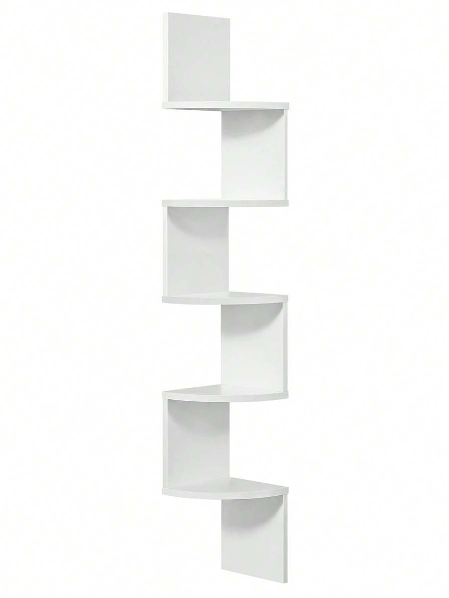 VASAGLE Corner Shelf, Bookcase, 5-Tier Floating Wall Shelf With Zigzag Design, Bookcase, White MLBC72WT - White - View 1