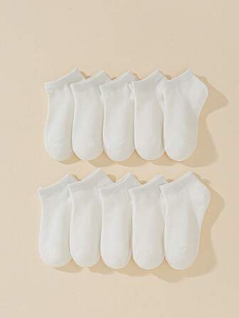 10pairs Kids Classic Black & White Short Socks, Comfortable & Breathable For Daily Casual Wear/Back To School Season