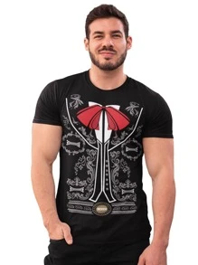Playera para Caballero con diseño de Traje de Mariachi Plateado Fiestas Patrias para Caballero - Negro - Ver 2