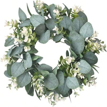 1/2pcs Artificial Plastic Imitation Eucalyptus Wreath, Small Green Leaf Wreath Suitable For Farmhouse, Holidays, Festivals, Parties, Home Porch, Spring Festival Decoration. The Small Wreath Can Be Used Indoors Or Outdoors, Hung Above Fireplace, Front Door Or Living Room Wall, Table Decoration,Centerpieces,Artificial Flowers,Plastic Flowers, Valentine Day, Gift Gifts Birthday Graduation Home Decor Christmas Decorations Room Decor Christmas