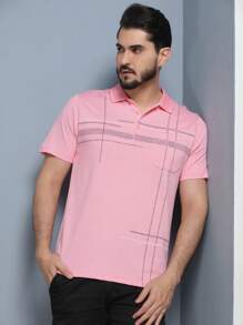 Men's Polo Shirt Summer 2024 With Button And Elastic 5 Colors - Pink - View 5