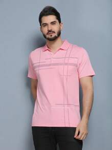 Men's Polo Shirt Summer 2024 With Button And Elastic 5 Colors - Pink - View 3