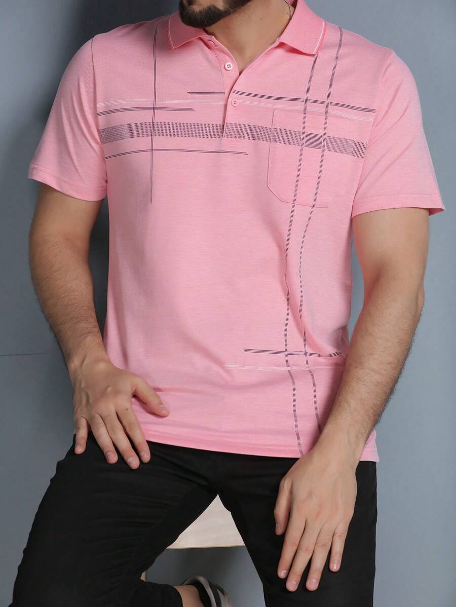 Men's Polo Shirt Summer 2024 With Button And Elastic 5 Colors - Pink - View 1