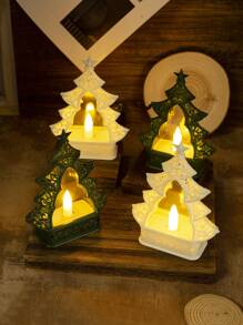 1pc Plastic Christmas Tree With Electronic Candle, Home Decor For Christmas, Warm & Cute Christmas Style Crafts Decoration, Flameless LED Candle For Christmas Party,Room Decor Christmas Decor Christmas Light Bedroom Decor Home Decor Party Decor Holiday Festival Christmas Gift Thanksgiving Christmas Tree Decor Ornaments