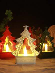 1pc Plastic Christmas Tree With Electronic Candle, Home Decor For Christmas, Warm & Cute Christmas Style Crafts Decoration, Flameless LED Candle For Christmas Party,Room Decor Christmas Decor Christmas Light Bedroom Decor Home Decor Party Decor Holiday Festival Christmas Gift Thanksgiving Christmas Tree Decor Ornaments
