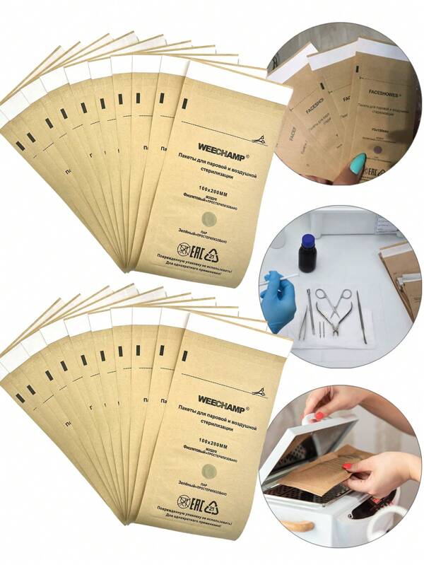 20 Peças Bolsa Esterilizadora de Unhas Ferramentas de Manicure Acessórios para Máquina de Esterilização Descartável por Calor Seco Desinfecção Sacos de Kraft