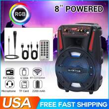 Dazone Altavoz Bluetooth portátil de 8" con subwoofer, altavoz inalámbrico con micrófono, recargable por USB, sonido de graves potentes, sistema de sonido para fiesta con LED, AUX, FM, control remoto y asa con luz LED - Negro - Ver 3