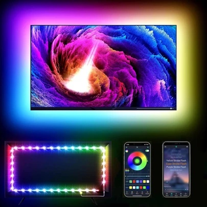 PSTAR 1 套 LED 灯带，USB 供电，蓝牙 APP 控制，音乐同步变色，可调光，多种模式，自粘，有多种尺寸可供选择，适用于电视/电脑背光、节日、室内家居装饰、卧室氛围