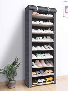 1pc Vertical Narrow Shoe Rack Organizer Tall Shoe Rack For Closet Entryway 10 Tier Non-Woven Cover Shoe Shelf Holds Free Standing Shoe Storage Cabinet With Dustproof Cover - Grey - View 1