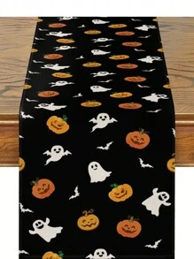 1 pieza Camino de mesa con diseño de fantasma, calabaza y murciélagos para Halloween, decoración de cocina espeluznante para fiestas, decoración de otoño para el hogar, suministros para fiestas de Halloween para interiores y exteriores - Multicolor - Ver 7