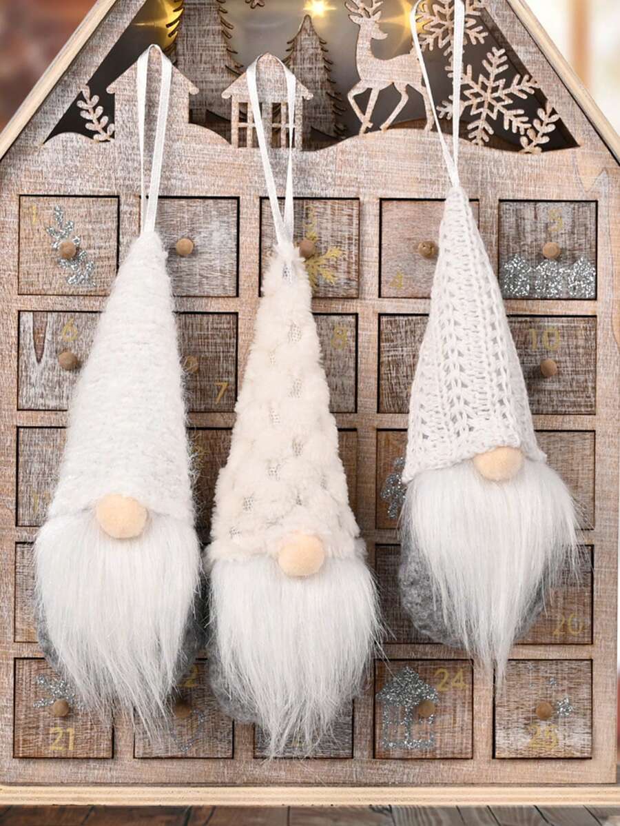 3pcs Christmas No-Face Old Man Pendant, Christmas Decorations, Gnome Couple Ornament, Window Decoration, Christmas Tree Decor, Home Decor, Room Decor, Christmas Decor, Christmas, Christmas Ornaments - White - View 1