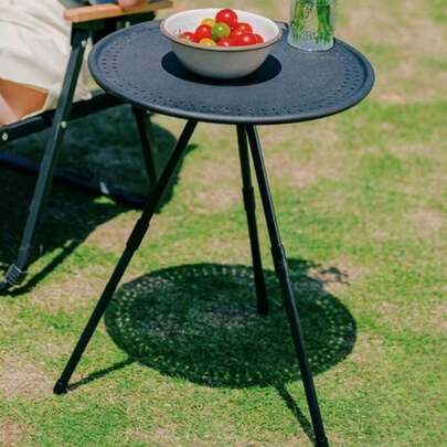 1入組便攜式摺疊露營桌，小圓桌面配3腳支架，適用於野餐、戶外娛樂