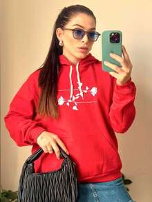 Kangaroo Sweatshirt Unisex Women And Men Flannel Hooded Coat Cold Printed Cotton Blouse 7055 - Đỏ - Xem 1