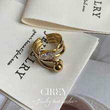 CIREY 18K Multilayer Zirconia Ball Ring, Chic Design Statement Ring Gift For Women - Lava Pearls - View 5