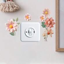 1pc 2D Pink & White Floral Switch Sticker, Self-Adhesive Removable Bedroom Outlet Decorative Sticker, Slight Color Difference May Exist Due To Lighting Conditions - Multicolor - View 8