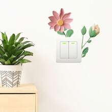 1pc 2D Pink & White Floral Switch Sticker, Self-Adhesive Removable Bedroom Outlet Decorative Sticker, Slight Color Difference May Exist Due To Lighting Conditions - Multicolor - View 7