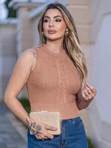 Cropped Trico Modal Women's Tank Top Braid Summer Fashion - Màu nâu  Mocha - Xem 2