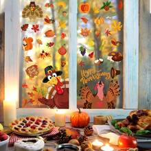 Zestaw naklejek na okna Autumn Harvest - liść klonu, dynia, jeż i inne - dwustronna dekoracja do domu i biura, wielokrotnego użytku naklejki PVC na Święto Dziękczynienia i jesienne uroczystości, Boże Narodzenie - Wielokolorowe - Zobacz 9