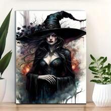 1 Pc Wooden Framed Halloween Wall Art, Horrible Witch In Fairytale Forest Nature Wrapped Canvas Prints Poster Hanging Hardware Included, Home Living Room Office Wall Decor - 24*36吋/60*90公分 附框 - 查看 6