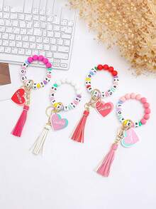 1 chiếc vòng tay trái tim Acrylic mới, móc khóa chữ "Mei Mei", móc khóa hạt tua rua tự làm cho nam và nữ - Móc khóa tình yêu acrylic - Xem 11