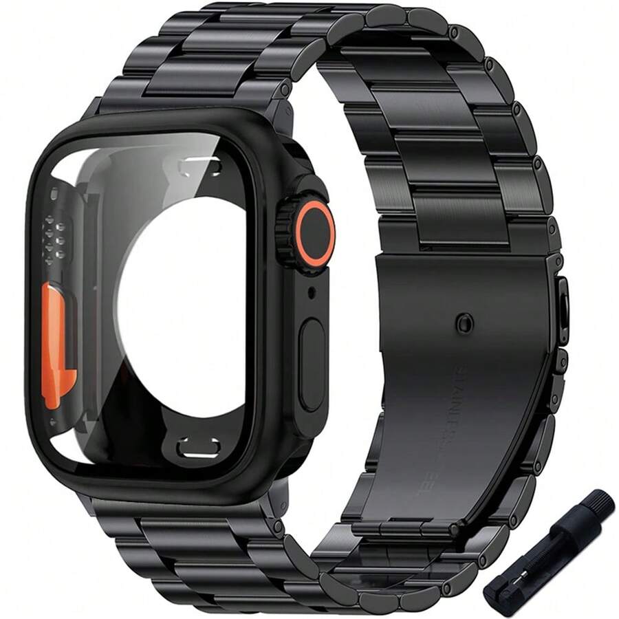 Dây đeo kim loại + Vỏ tương thích với Apple Watch 40mm 44mm 41mm 45mm Dây đeo bằng thép không gỉ tương thích với Apple Watch Series 9 8 7 6 SE 5 4 Đổi sang Vỏ Ultra