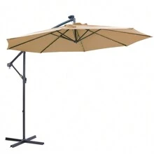 10FT Patio Umbrella, Outdoor Offset Umbrella With Cross Base And Crank, Cantilever Umbrella With Solar Lights, Hanging Market Umbrella With Sturdy 8 Rids For Pool, Deck, Backyard, Porch - Camel - View 7