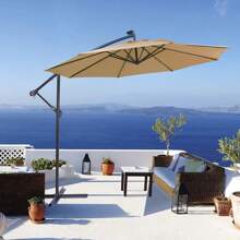 10FT Patio Umbrella, Outdoor Offset Umbrella With Cross Base And Crank, Cantilever Umbrella With Solar Lights, Hanging Market Umbrella With Sturdy 8 Rids For Pool, Deck, Backyard, Porch - Camel - View 1