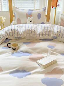 4 件套新学生宿舍床上用品套装，柔软亲肤拉绒，（1 件羽绒被套 + 1 件床笠 + 2 件枕套），360 度包裹，无味，透气，可机洗，适用于卧室、客房、宿舍、儿童房，四季皆宜