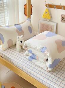 4 件套新学生宿舍床上用品套装，柔软亲肤拉绒，（1 件羽绒被套 + 1 件床笠 + 2 件枕套），360 度包裹，无味，透气，可机洗，适用于卧室、客房、宿舍、儿童房，四季皆宜