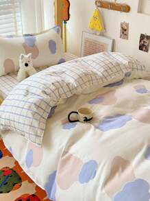 4 件套新学生宿舍床上用品套装，柔软亲肤拉绒，（1 件羽绒被套 + 1 件床笠 + 2 件枕套），360 度包裹，无味，透气，可机洗，适用于卧室、客房、宿舍、儿童房，四季皆宜