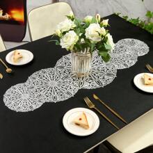 1pc Christmas Flower Pattern PVC Placemats, Gold Foil Waterproof Heat-Resistant Dining Table Mat For Home/Restaurant - Table Runner - View 9
