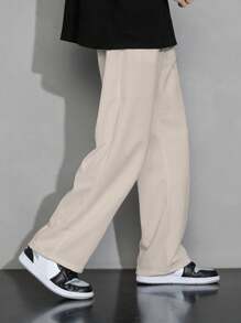 1pc Tween Boys Casual Waffle Straight Leg Pants, Sporty Outdoor School Style, Spring/Autumn - Apricot - View 2