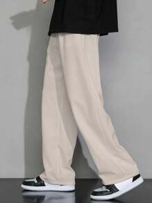 1pc Tween Boys Casual Waffle Straight Leg Pants, Sporty Outdoor School Style, Spring/Autumn - Apricot - View 3