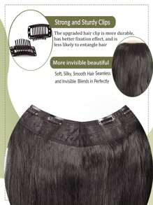 合成女士 V 形长发接发，合成假发，分层接发，蓬松顶垫可增加发量 - 黑棕色 - 查看 5