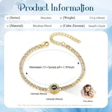Customized Photo Projection Bracelet With Cubic Zirconia Tennis Chain, Personalized Picture Projection Bracelet Gift For Valentine's Day - Multicolor - View 5