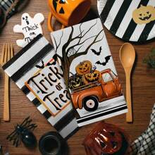 1set Halloween Pumpkin & Skull Pattern Napkins & Kitchen Towels Halloween Party - Multicolor - View 5