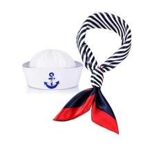 Sombrero de marinero blanco, gorra de capitán de marinero para hombres, mujeres, niñas, niños, bebés, accesorios de disfraz. Conjunto de sombrero y bufanda de marinero para mujeres y hombres, atuendo de marina azul con sombrero de marinero blanco, bufanda de marinero para disfraz de Halloween - Multicolor - Ver 7