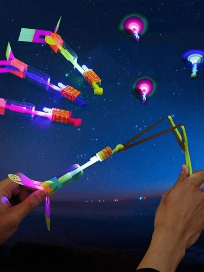 10pcs/20pcs Random Color Magical Led Lights, Arrow Rocket Helicopter Flying Toys, Gifts Of Party Fun, Slingshot Flying Helicopter