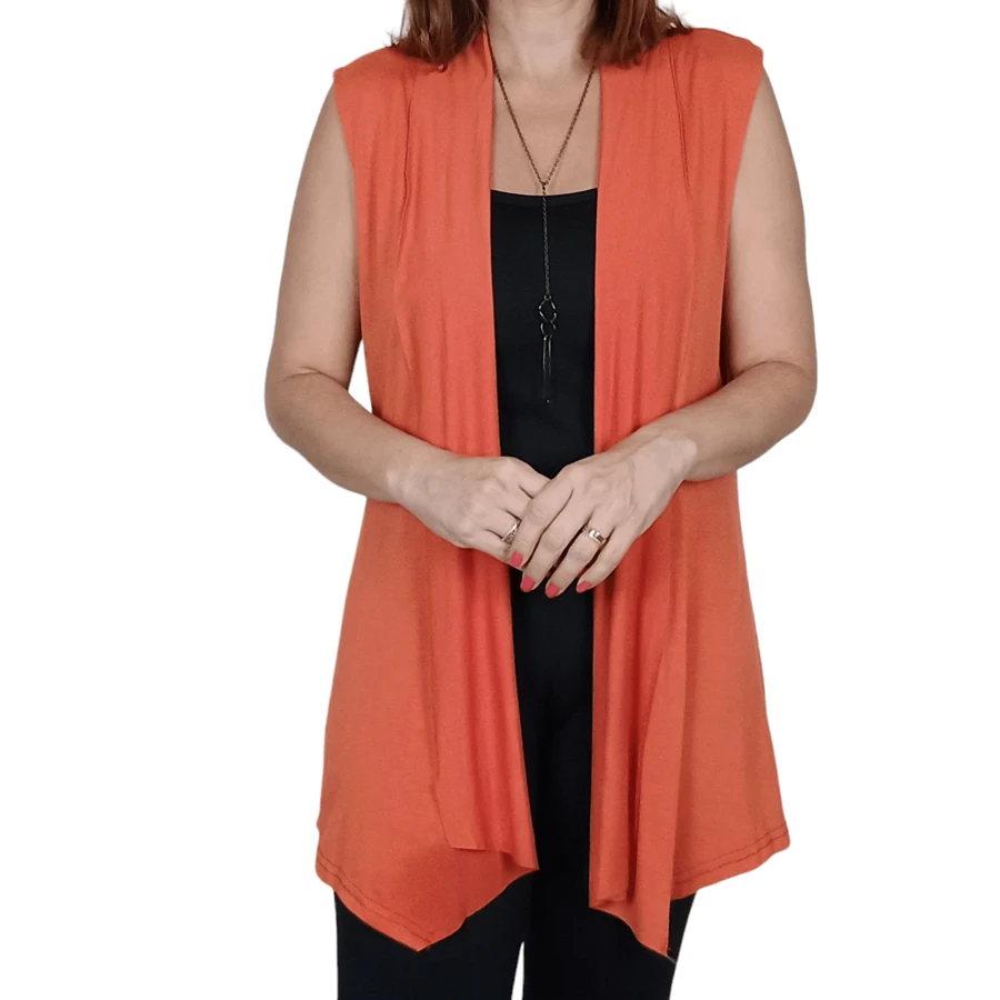 Women's Maxi Viscolycra Stretched Vest Elegant Tailoring Third Piece - 亮橙色 - 查看 1