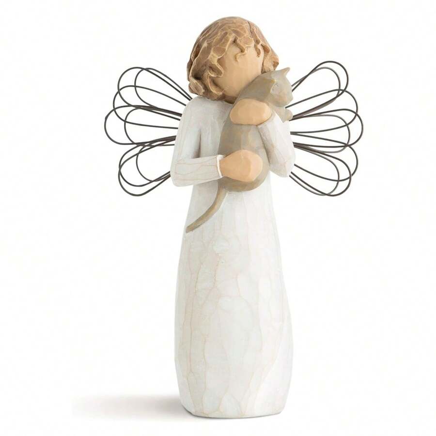 Pet Loss Cat Memorial Gift, Hand Painted Angel Cat Statue, Sympathy