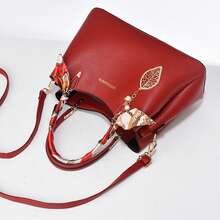 Bộ 1 túi đeo chéo và túi đeo vai bằng da mềm màu trơn, quà tặng sinh nhật, túi xách da PU nhiều lớp cho mẹ dùng đi làm và sử dụng hàng ngày, thiết yếu cho hoạt động ngoài trời và du lịch - Màu Đỏ Sâu - Xem 8